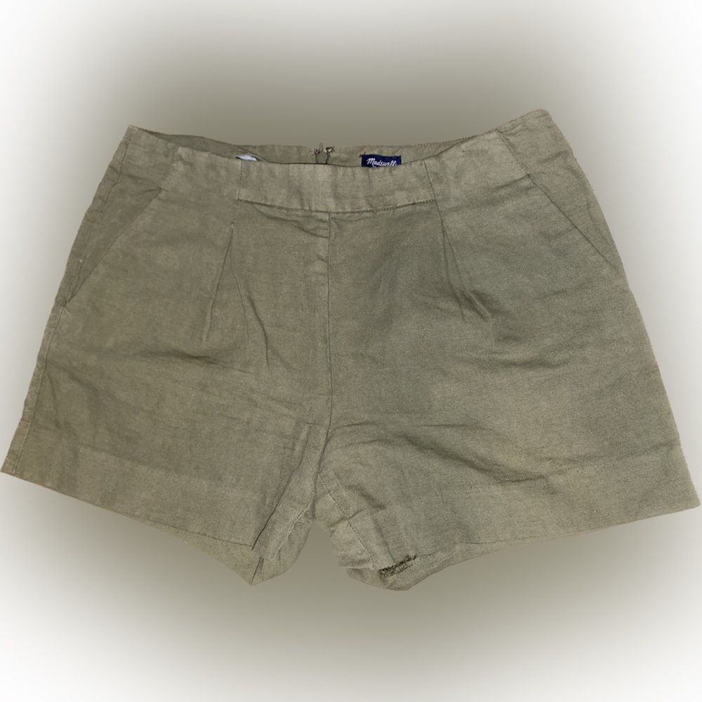 Madewell Womens Linen Blend Olive Green Shorts Pockets Zipper-Back Size 4